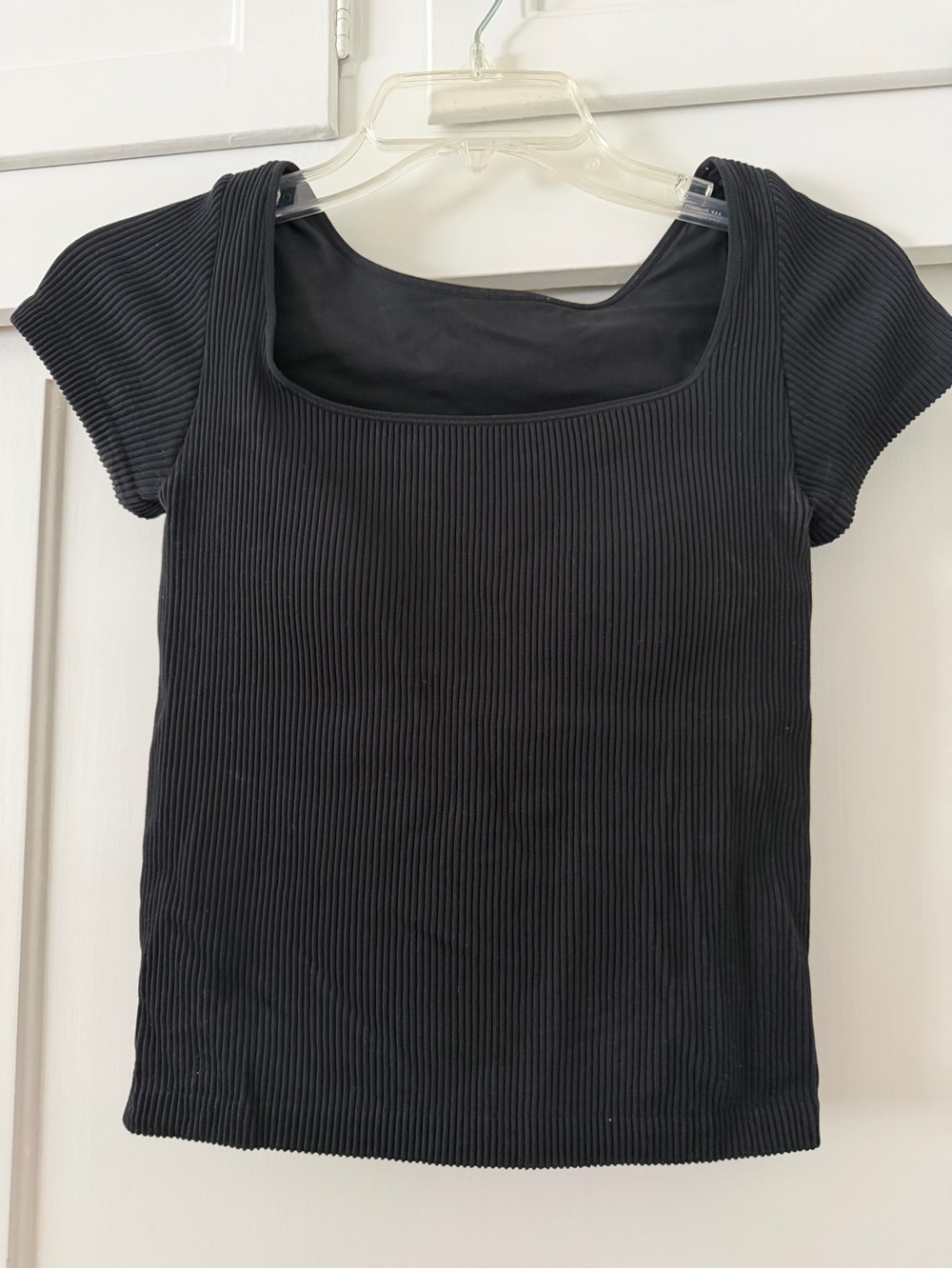 Uniqlo Black Ribbed Square Neck Crop Top with Built in Bra -Small
